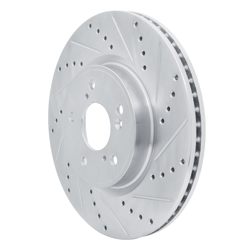 Acura ILX Brake Rotor (1) - Front Right - R1 Concepts - Drilled & Slotted - Silver - `13-`25